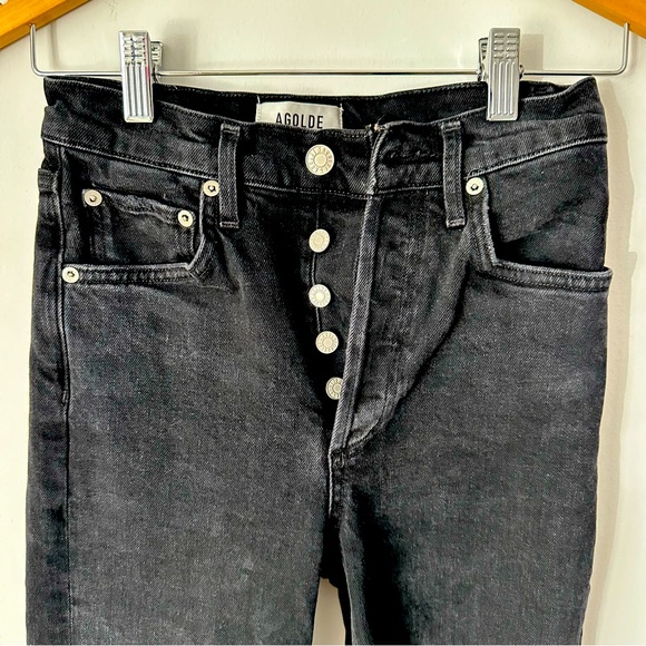 Sz 24 Aritzia AGOLDE Riley High Waisted Straight Leg Jeans in Black, 25” inseam - Picture 2 of 8